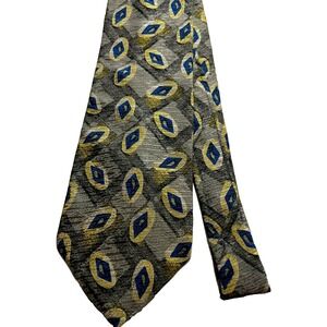 RoundTree & Yorke Men's Accessory Tie‎ Necktie Silk Made USA Gray Yellow Blue
